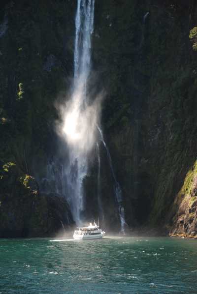 boat in waterfall