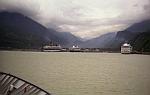 [Four Cruise Ships in Skagway [several can arrive at the same time, adding thousands of tourists to the streets of this small town]
]