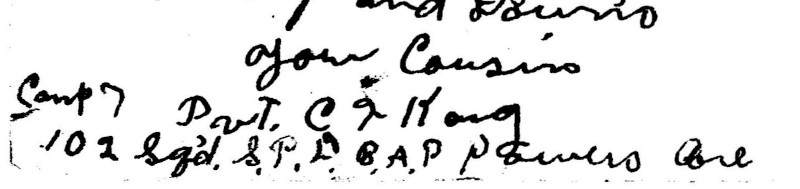 Detail showing return address from Carl Karg, 102nd Spruce, Powers, Oregon