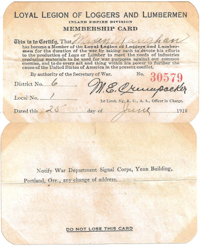 [Loyal Legion of Loggers and Lumbermen (LLLL) Membership Card]