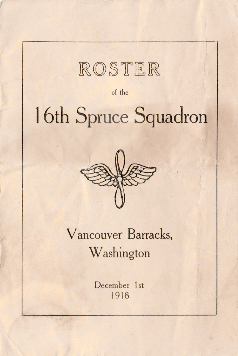 Cover page for roster of 16th Spruce Squadron