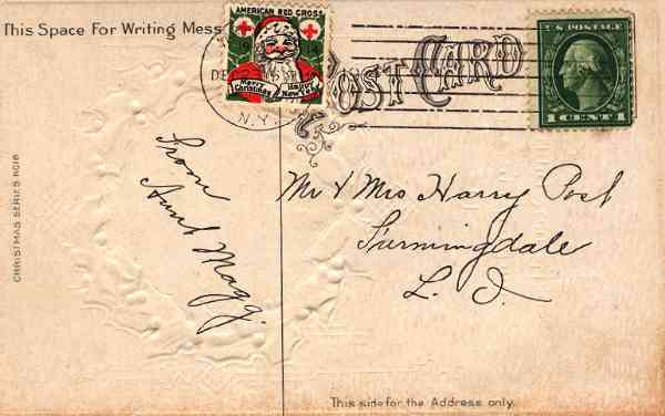[Christmas Seal on Postcard, Tied by Machine Cancellation]