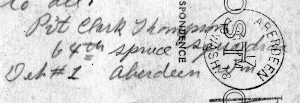 Return Address from Back of Group Photo Postcard, Showing Name of Soldier in the 64th Spruce Squadron