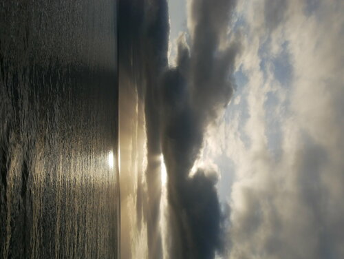 [Sunrise as Our Cruise Ship Entered Otago Bay]