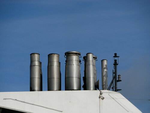 [Port View -- Exhaust Pipes on the Maasdam (also in port that day)