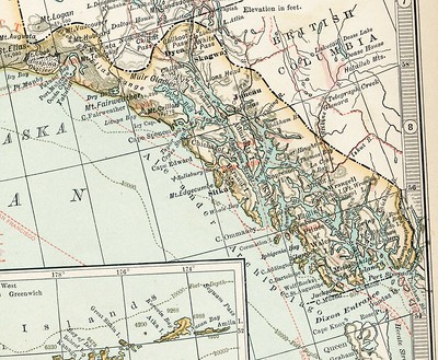 [Map of Alaska Panhandle (Including Inside Passage, from book dated 1898)
]