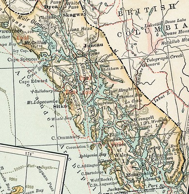 [Map of Alaska Panhandle (Southern Section of Inside Passage, from book dated 1898)
]
