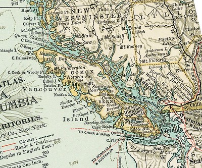 [Map of Inside Passage (Including Vancouver Island, from book dated 1898)
]