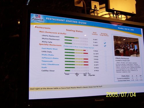 Restaurant Availability Computer Screen