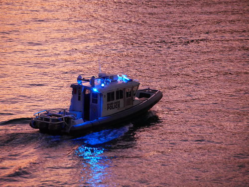 [Police Boat in Miami After Sunset]